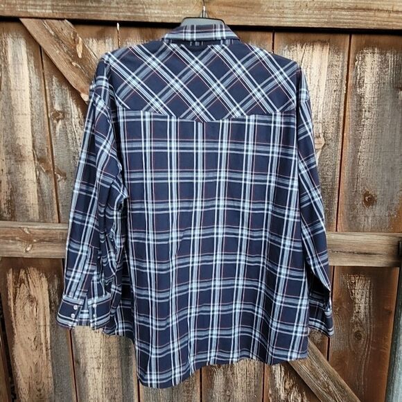 Plains Big Man Western Pearl Snap Shirt Blue Plaid Size 3X - Picture 5 of 7